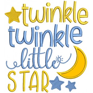 Twinkle Twinkle Little Star Children Rhymes Applique Machine Embroidery Design Digitized Pattern